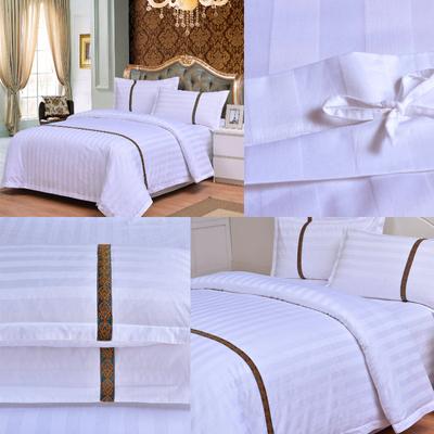 五星级酒店四件套宾馆床上用品全棉涤棉提花白色贡缎床单被套枕套